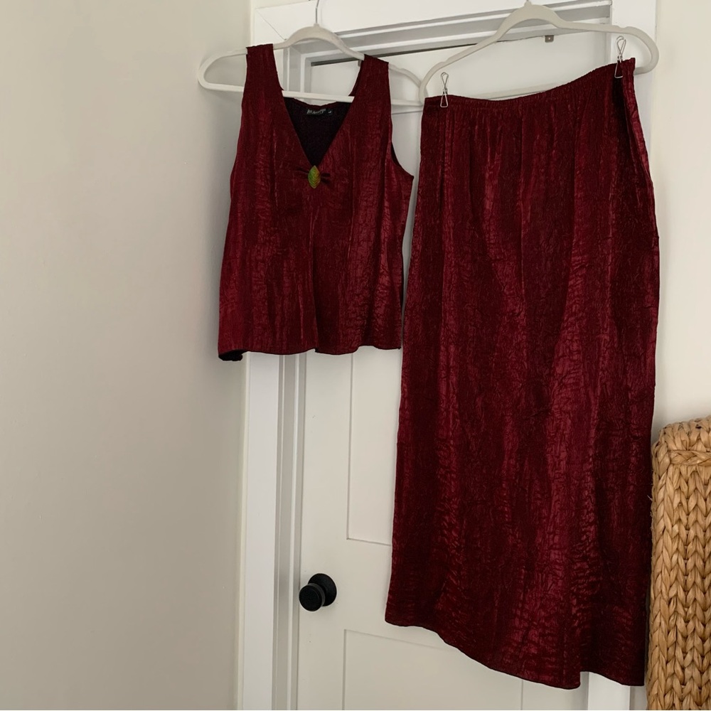 Lee Andersen Burgundy Maxi Skirt Top Set